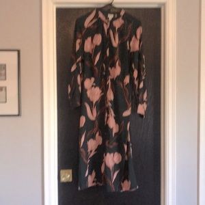 Long sleeve faux silk midi dress